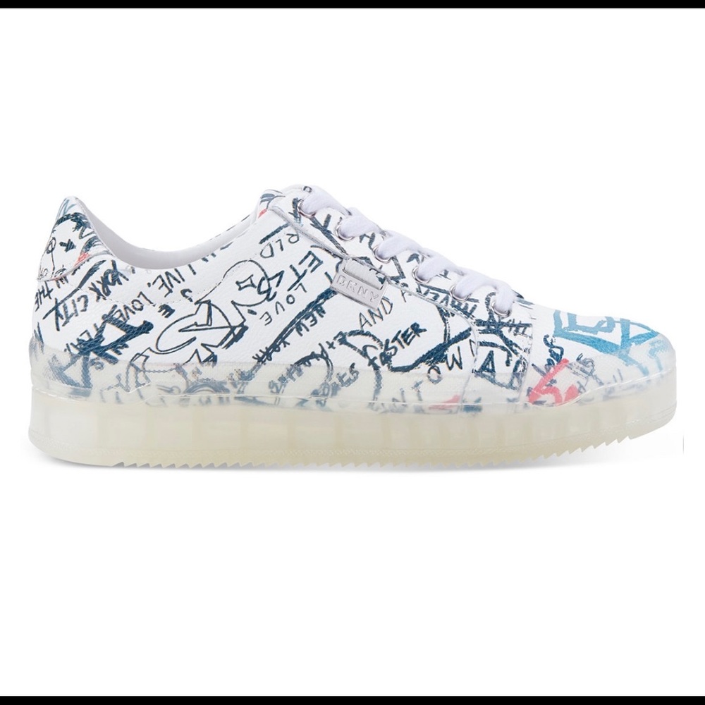 DKNY EMZ LACE-UP GRAFFITTI SNEAKER SZ 8 - Picture 2 of 5